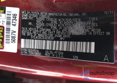 2012 Toyota Sienna Le 7 Passenger из США, поврежденный, VIN 5TDJK3DC3CS036397